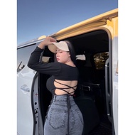 Crop Top Long Sleeves Black Back Knitting Chubby Girl