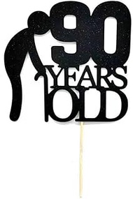 Black 90 Years Old Cake Topper Cake Topper Black Glitter 90 & Fabulous Cheers to 90 Years Old 90th B