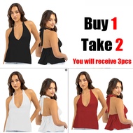 Buy1 Take 1(Total of 2)Buy1 Take 2(Total of 3)Eysther Sexy V-Neck Self Tie Cotton linen Backless Top