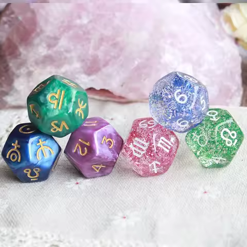 3pc/set Pearl/Transparent 12-sided Astrology Zodiac Signs Dice Constellation Divination 22*22mm Dice