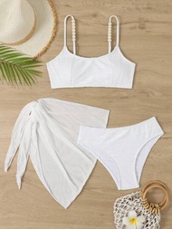 Bikini Blanco Para Mujer Con Tela Especial Y Falda Sexy Para Cubrir, Traje De Baño De Moda Para La Playa, Verano Y Vacaciones