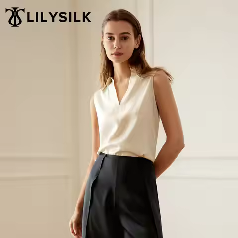 LILYSILK Women's V-Neck Sleeveless Silk Violet Shirt Laides Luxury Soft Top for Multiple Occasion