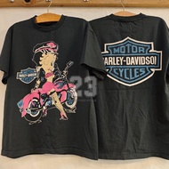 🎀 ขนาด หมายเหตุ (S-5XL) [ 23 ] Betty Boop Harฺley  Bio Washed เบตตี้ขี่ฮาเลย์ เสื้อวินเทจ เสื้อการ์ต