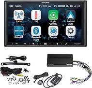 Alpine iLX-W650 Digital Multimedia Receiver with CarPlay and Android Auto Compatibility, a License Plate Mount Camera a KTA-450 4-Channel Power Pack Amplifier &amp; Satellite Radio Tuner Kit
