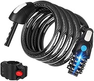 Bike Lock,5- Digital Codes Bicycle Cable Lock, Security Resettable Combination Cable Lock, Led Night