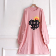 Tunik Wanita Lengan Panjang Aluna Tunic Bahan Kaos Katun Combed Apk Sablon Baju Atasan Jumbo Simple