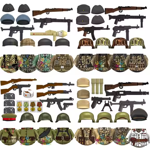 Kids Toys WW2 Soldiers Building Blocks Soviet US N601--N632 4 Sides Printed Mini Action Figures Toys