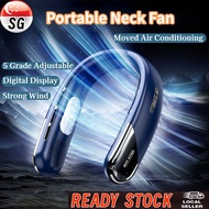 SG [Ready Stock] New Portable Fan Aircon Strong Wind Leafless Silent Fan With Lights Digital Display Mini Typc-C Student