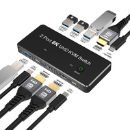 2-Port HDMI 2.1 KVM Switch|2 In 1 Out|8K @ 30Hz 4K @ 120Hz|Two Computer Sharing Screen/Keyboard Mous
