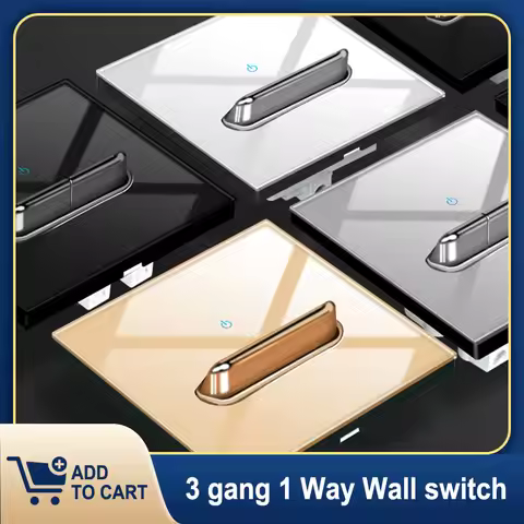 YINKA Crystal Tempered Glass Switch Panel LED Indicator 1 2 3 4 Gang/1 2 Way Self-reset Switch Butto