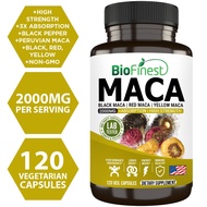Biofinest Peruvian Maca 2000mg - 3x Black Red Yellow Maca Root Supplement - Men Women Energy Stamina