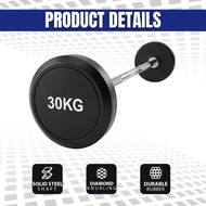 Fixed Barbell Set Straight & Curved Bar 10kg to 30kg Rubber Coated Gym Barbell EZ Curl Barbell (R&R)