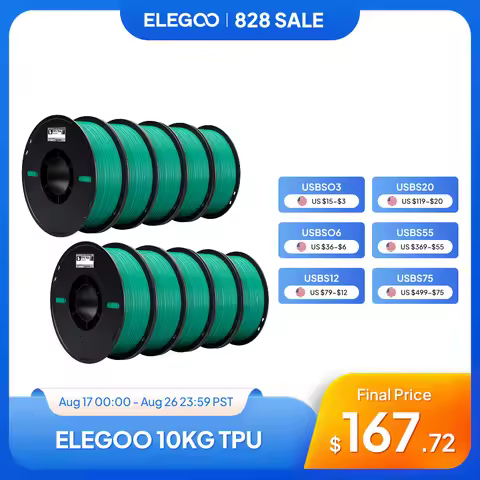 ELEGOO TPU 3D Printer Filament 1.75mm 1kg 95A Shore Hardness Flexible High Resilience Elasticity for
