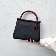 CHANEL手袋 灰棕色 牛仔布 玳瑁手柄