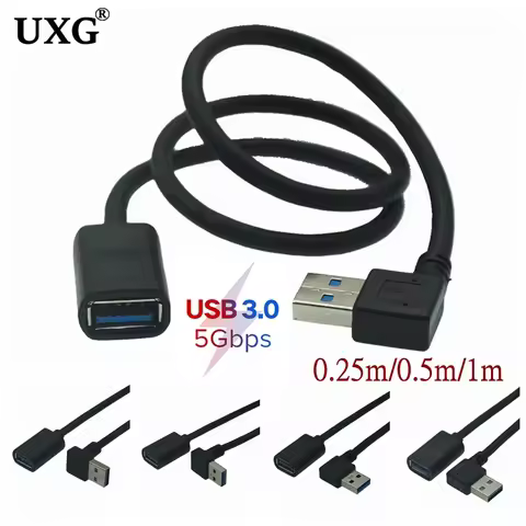 USB-A 90 Degree Up Down Left Right Angled USB 3.0 Male To Female Extension Extender Fast Transmissio