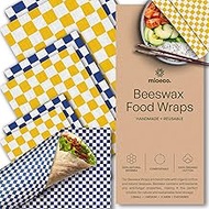 mioeco Organic Beeswax Wrap for Food Assorted 6 Pack Cotton Bees Wrap – Reusable Beeswax Food Wrap and Food Huggers - Made from Natural Ingredients - Checkered – 6 Pieces (2S, 2M, 2L)