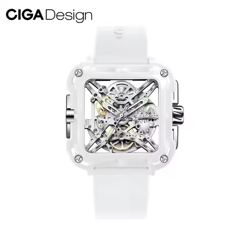 CIGA Design X Series Automatic Movement Couple Watches for Men Women White Ceramic Luminous Skeleton