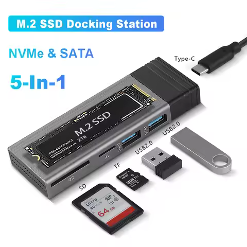 5-in-1 USB C HUB With Disk Storage Function for M.2 NVMe SATA NGFF SSD Type C HUB Dock Station USB C