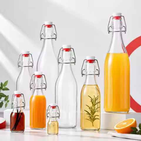 Swing Top Glass Bottles with Lids, Airtight Flip Top Bottles for Kombucha Beer Syrup Vanilla Extract