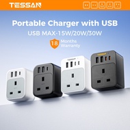 TESSAN Multi Plug Charger Fast Charging 30W Extension Plug Adapter Power Socket with Type C and USB