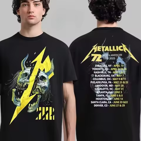 Metallica M72 World Tour 2026 New Men's 100%Cotton T Shirt Y2k Rock Gothic Graphic T-shirts Hiphop W