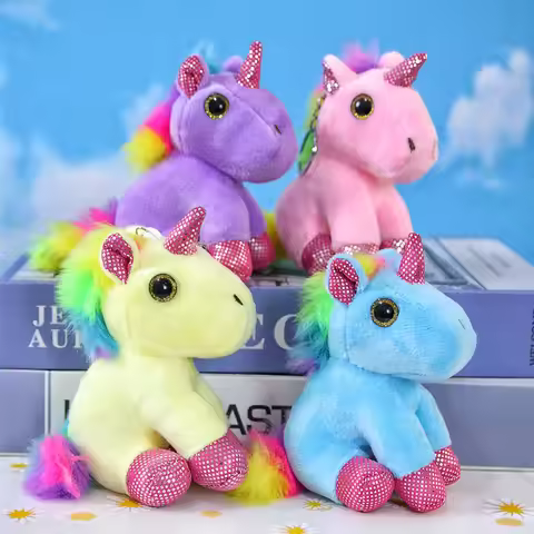 12cm Candy Colour Unicorn Plush Pendant Girls Backpack Bags Unicorn Stuffed Keychains Car Hanging Pl