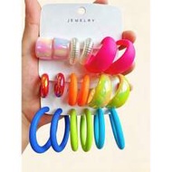 6/18pcs Colorful Acrylic Hoop Earrings Set For Women, Dopamine Multi-Color Combination C-Shaped Ear 