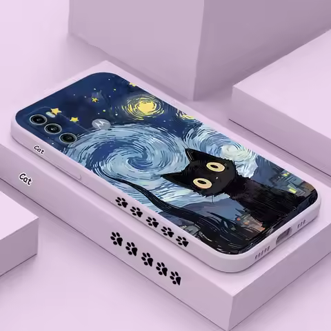 G60 Starry Cat Silicone Phone Case For Motorola Moto G84 G62 G60 POWER G34 G52 G72 G42 G40F G24 G54