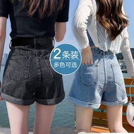 【Ready stock】Loose and slimming denim shorts高腰学生牛仔短裤女天卷边阔腿a字外穿热裤子 ApX5gYiPli1023