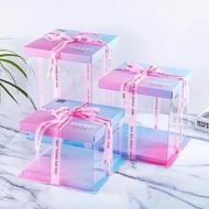Gradient cake box transparent square 6 inch double height portable birthday cake packaging box 渐变蛋糕盒透明方形6寸双层加高手提生日蛋糕包装盒子