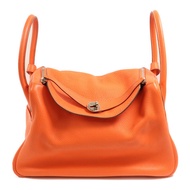 HERMES 【Hermes Fair】Clemence皮革Lindy 34銀扣手挽肩背兩用袋Orange Poppy
