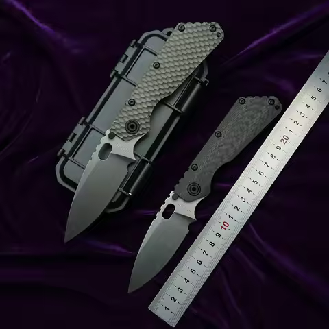 LEMIFSHE SMF Carve Logo AUS10 Titanium Carbon Fibre Copper Washers Folding Utility Knife Camping Hun