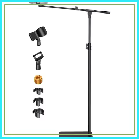 Heavy Duty Floor Microphone Stand, Height Adjustable Boom Arm with Iron Base for HyperX SoloCast, Qu