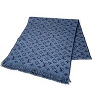成色極佳 ▲LOUIS VUITTONM78525 經典 Monogram 羊毛圍巾，100% 羊毛，海軍藍，義大利製造，正品男士圍巾
