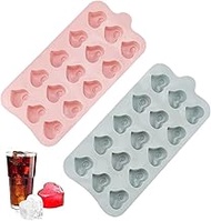 Ice Cube Tray Heart Silicone 2 Pieces 15 Compartments Ice Cube Trays Heart Shape Pink + Grey Ice Cub