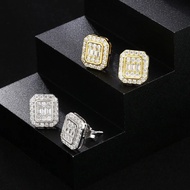New Full diamond hip-hop earrings, rectangular zircon street earrings, men's earrings