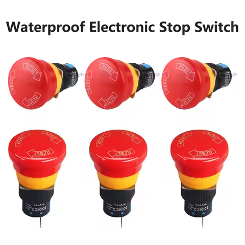 5/20PCS YJ-LA16-11ZS-A 16mm Mounting Holes Emergency Latching Stop Push Button Switch Bia/Small head