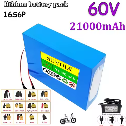 Lithium-ion Battery 16S6P 60V 21AH 18650, 2400W, for Electric Tools, External Emergency Batteries wi