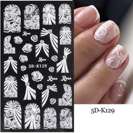 5D-K129 White Rose Nail Stickers, 3D Embossed Flower Decals, Self-Adhesive Nail Art, Manicure Suppli