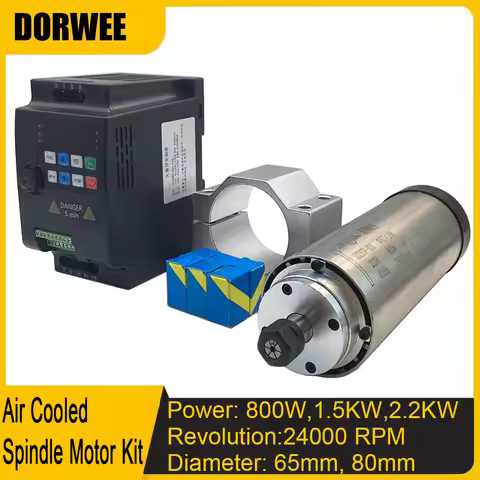 800W 1.5KW 2.2KW CNC Air Cooled Spindle Motor Kit CNC Router Spindle 220V 380V 24000rpm 4 Bearings f