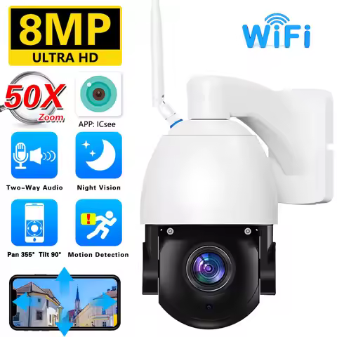 50X Optical Zoom PTZ WIFI POE Camera 8MP 4K HD IP Camera Outdoor AI Human Tracking IR 100m Security 