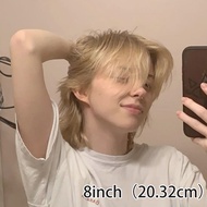 MenS 613 Blonde Short Retro Layered Mullet Pixie Human Hair Wig with Bangs Face-framing Wolf Cut Wig