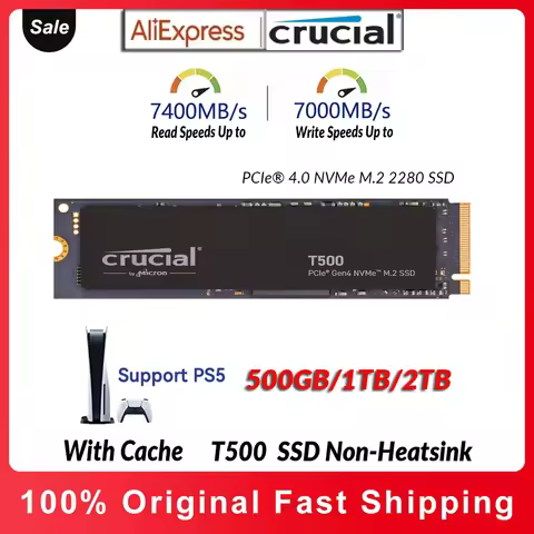 Crucial T500 SSD 1TB 2TB PCIe Gen4 NVMe M.2 Internal Gaming 7400MB/s Compatible Dell Lenovo Asus HP 