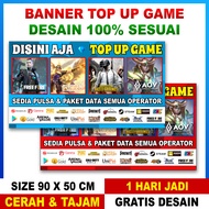 BANNER SPANDUK KONTER TOP UP GAME ONLINE BELI 1 DAPAT 2 TERBAIK TERMURAH UKURAN 90X50 CM