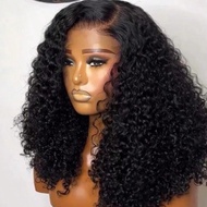 13x4 High Density Transparent Lace Front Synthetic Wig, Short Bobcut Jerry Curl Black Color, 180% De