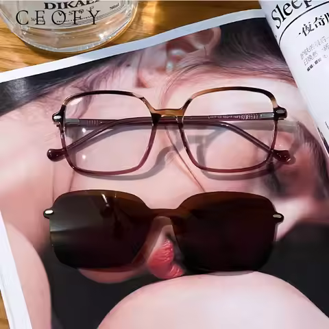 Ceofy Acetate Women Glasses Frame Popular Square Hand made Polarized 2 in 1 Optical Sunglasses Eyegl