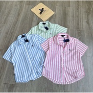 Short-sleeved striped shirt made of genuine linen A2992