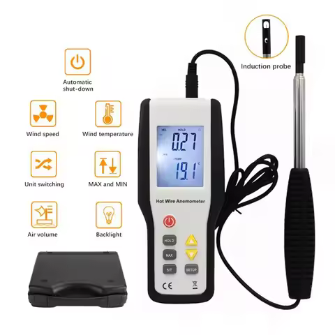 Professional Hot Wire Anemometer HT-9829 Wind Speed Meter & Air Flow Measurement for HVAC, Measures 