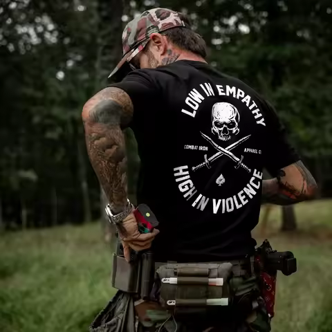 2026 Summer Low in Empathy High in Violence Men's T-Shirt - Combat Iron Military T-shirt -for Men an