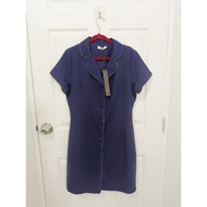 Work Dress Kalisa Label Blue Buttons Drawstring Waist Size Xl Chest 40 Inches